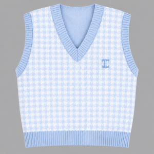 Itu Knitted Houndstooth Sleeveless Pullover Powder Blue