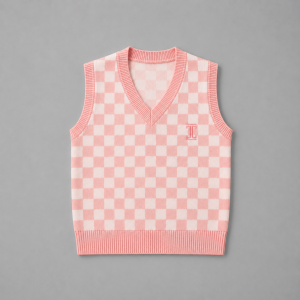 Itu Checkered Knitted Pull Over Pink
