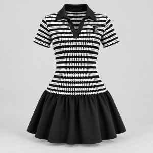 Itu Moipone Knitted Striped Dress Black/White