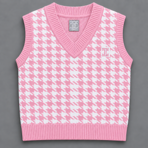 Itu Knitted Houndstooth Sleeveless Pullover Powder Pink